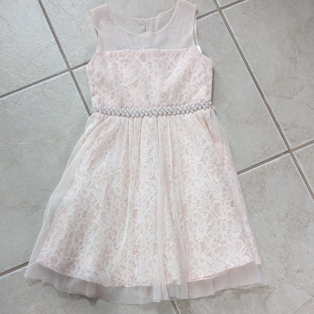Rare Editions Blush Lace Dress with Pearl Accent Girls Size 8 Ballet Pink